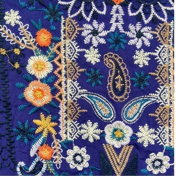 NWT Solitaire royal blue boho embroidered peasant blouse - Picture 3 of 12